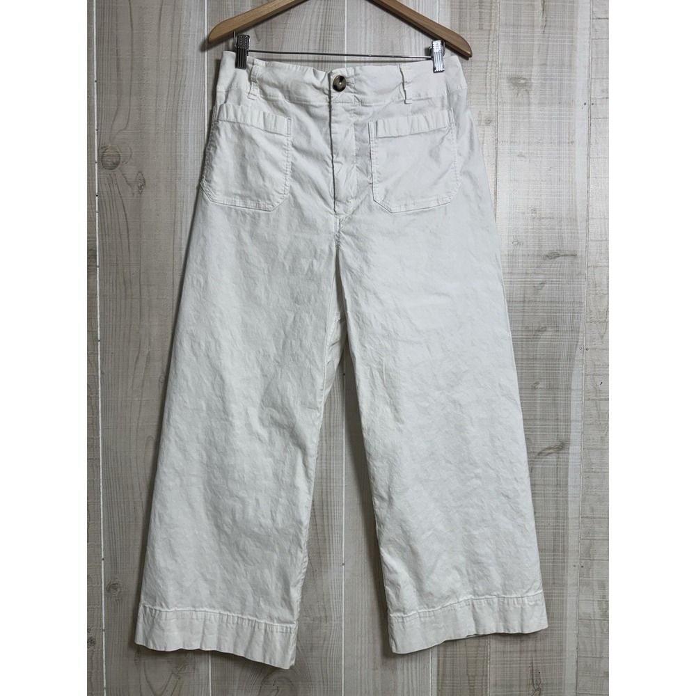 Maeve Linen Blend Colette Pants White Wide Leg Cropped High Rise 32 Classic - Picture 6 of 13